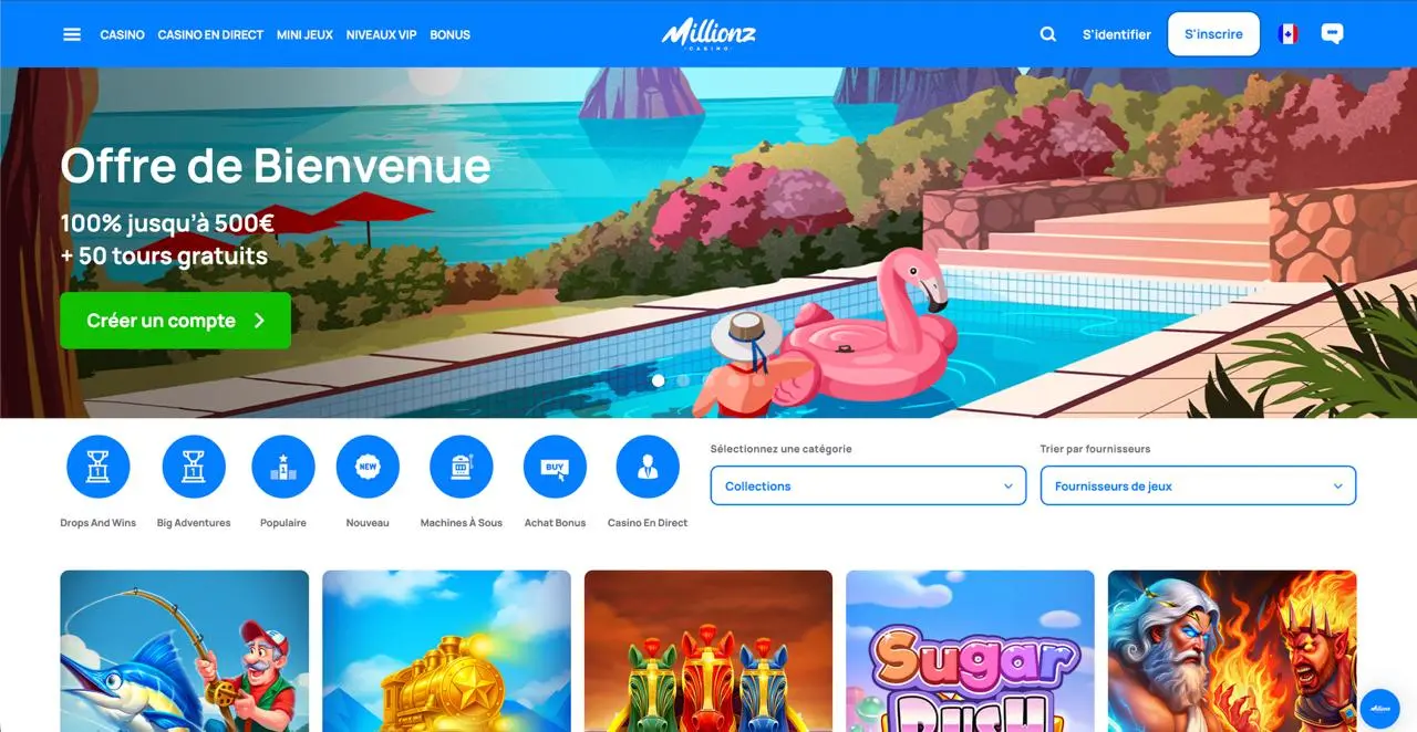 Page d'accueil Millionz Casino